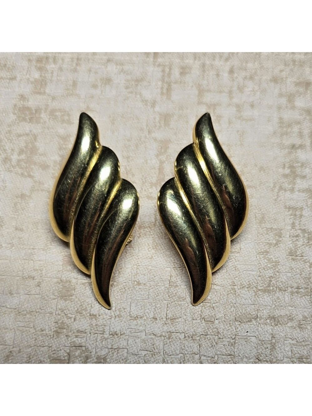 Vintage Monet Gold Tone Clip On Earrings, The Wings